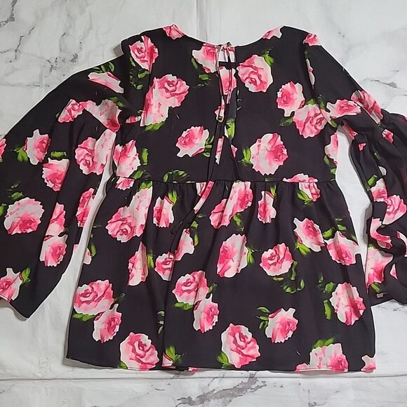 Buddy Love Black/Pink Floral Longsleeve Blouse - Picture 4 of 5